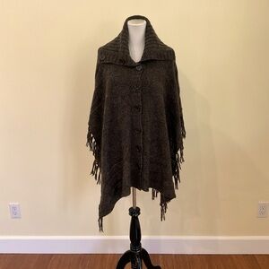 Women’s Carolyn Taylor Chic Brown Knit Poncho with Fringe